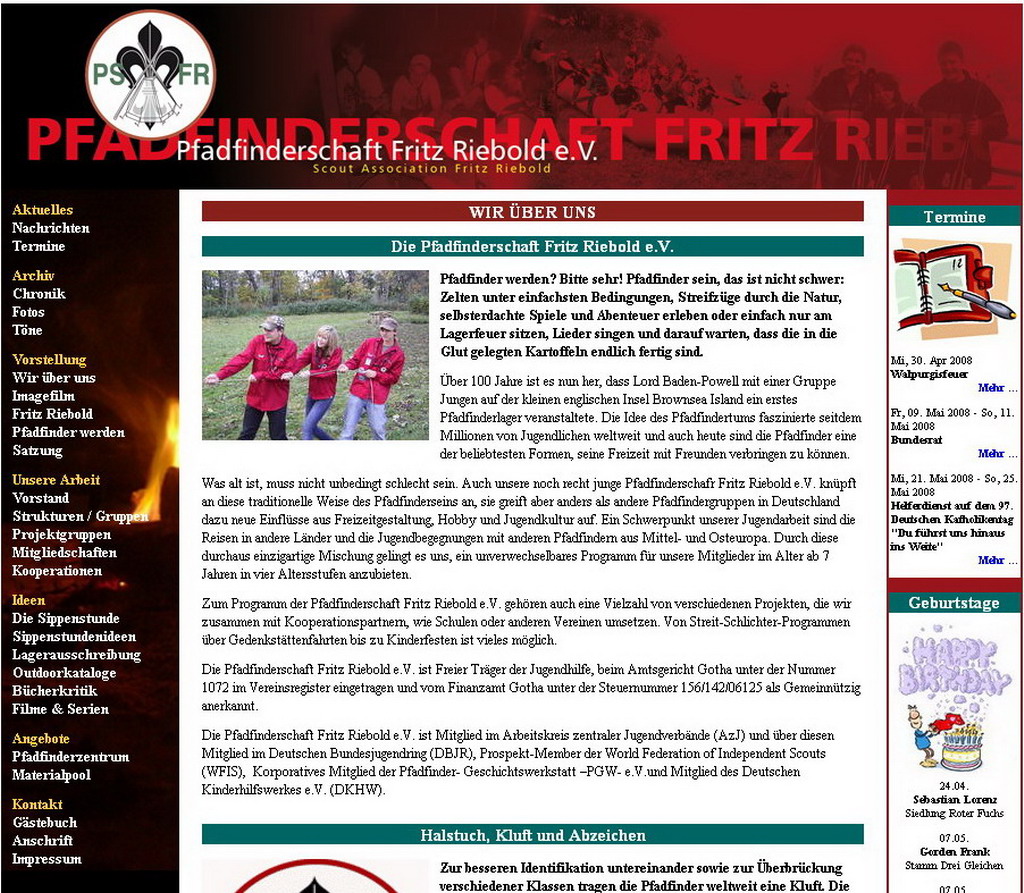 Homepage der Pfadfinderschaft Fritz Riebold e.V. in neuem Look